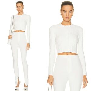 Alexander Wang Ivory Jacquard Logo Crop Snap Front Cardigan